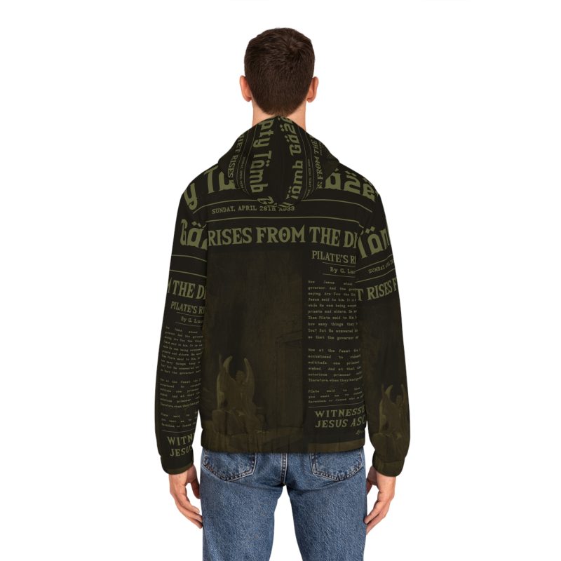 Black Full Zip Hoodie – “Empty Tomb” Design (Subdued Green) - Image 4