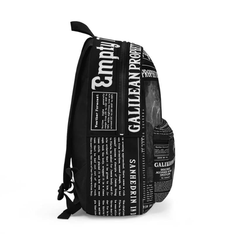 Black Backpack – “Empty Tomb Gazette” Vintage Newspaper Design - Image 2