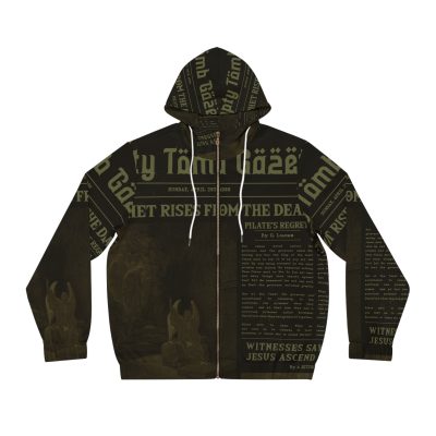 Black Full Zip Hoodie – “Empty Tomb” Design (Subdued Green)