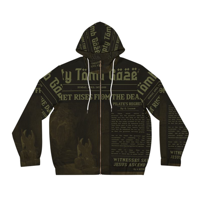 Black Full Zip Hoodie – “Empty Tomb” Design (Subdued Green)