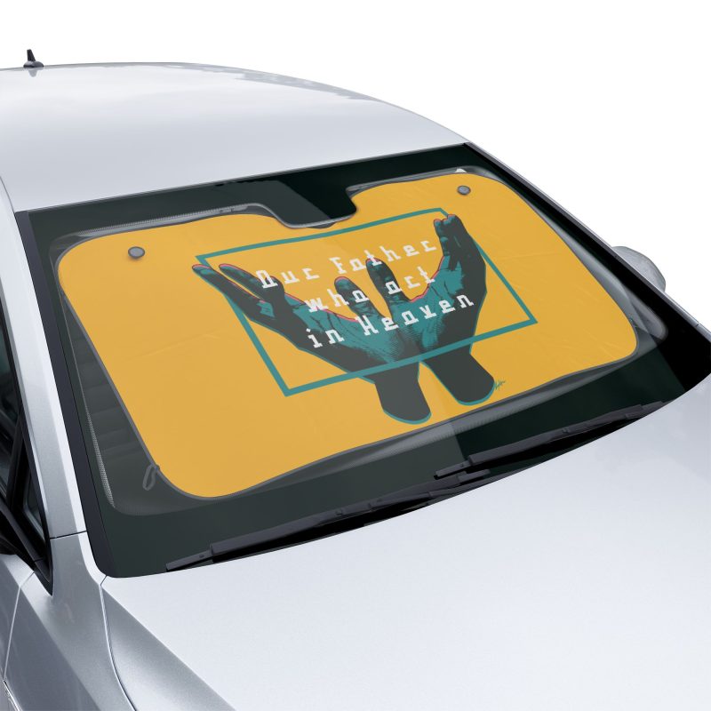 Vehicle Sunshade – Open Hands in Prayer with “Our Father Who Art in Heaven” (Yellow) - Image 2