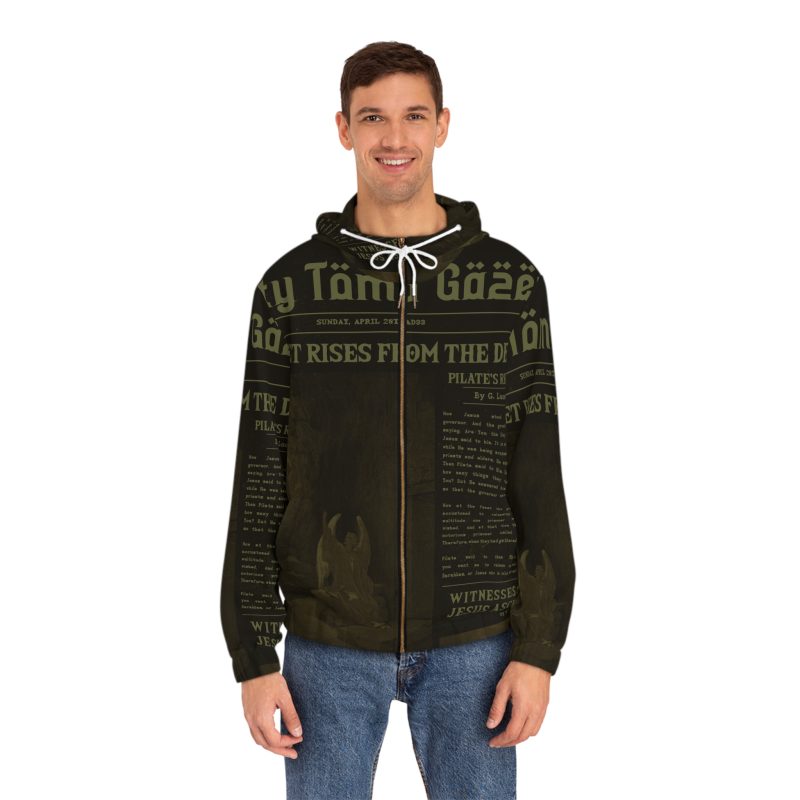 Black Full Zip Hoodie – “Empty Tomb” Design (Subdued Green) - Image 2