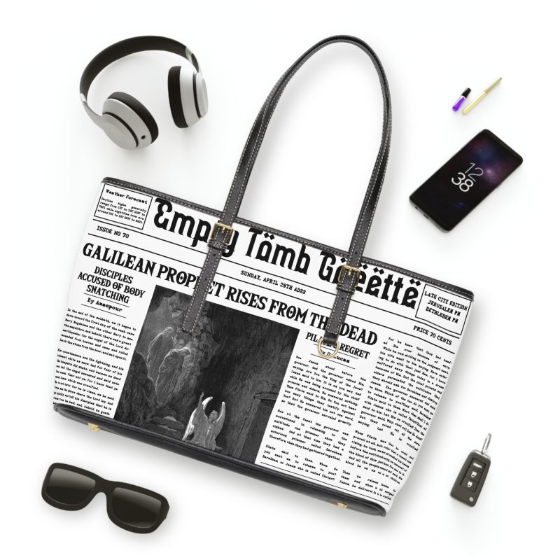 Women's Leather Shoulder Bag – “Empty Tomb” Design with “Prophet Rises from the Dead” Headline - Image 5