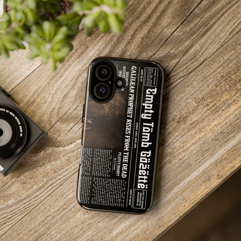 Black Phone Case – “Empty Tomb” Vintage Headline Design - Image 5
