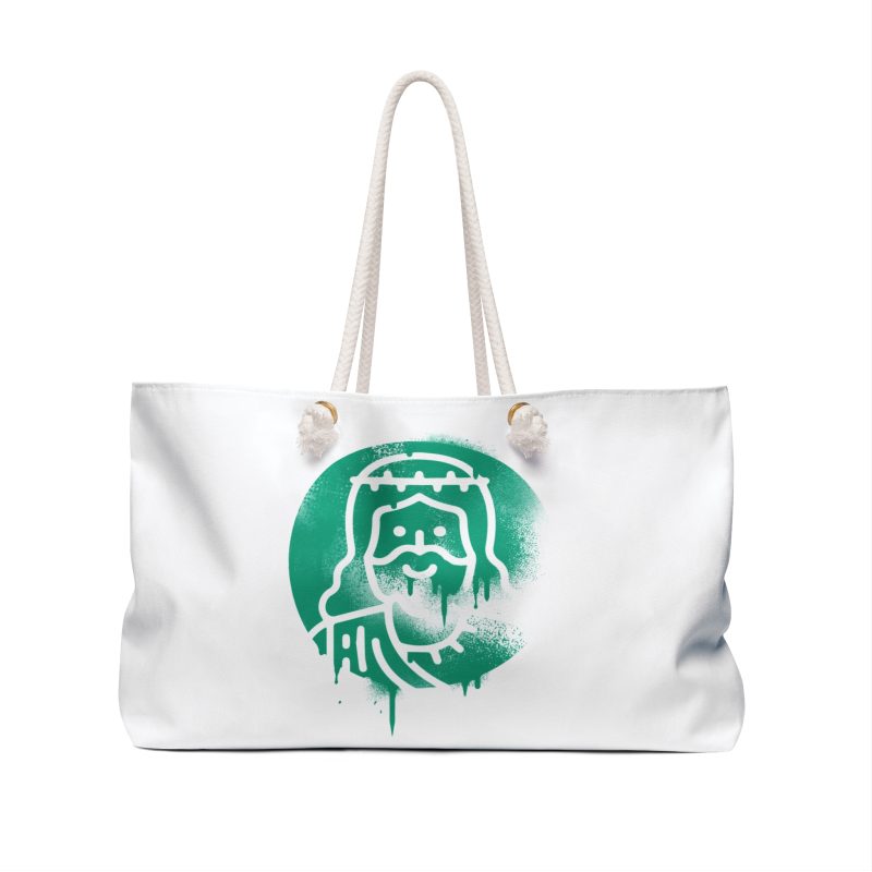 Weekender Bag – Dual-Sided Painted Jesus Design (Green & Red) - Image 2