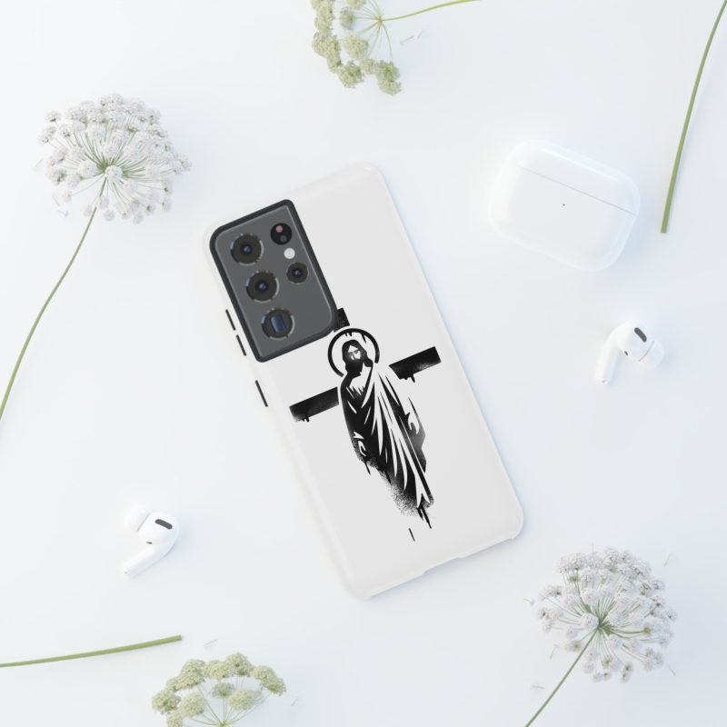 White Phone Case – Jesus Emerging from the Cross of Calvary Design - Image 9