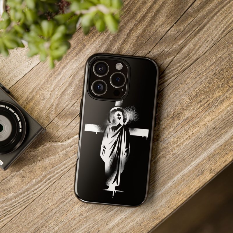 Black Phone Case – Jesus Emerging from the Cross of Calvary Design - Image 2