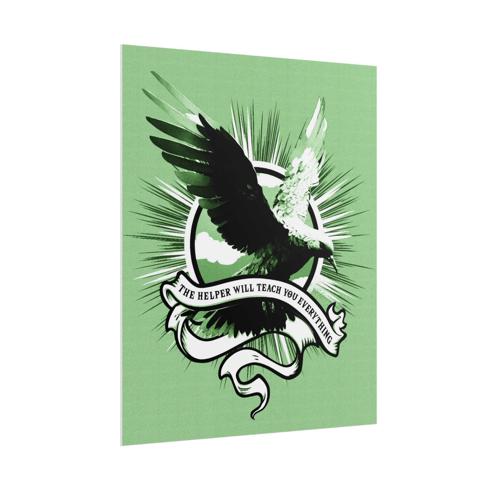 “The Helper Will Teach You” – Dove Line-Etch Rolled Poster with Green Background - Image 15