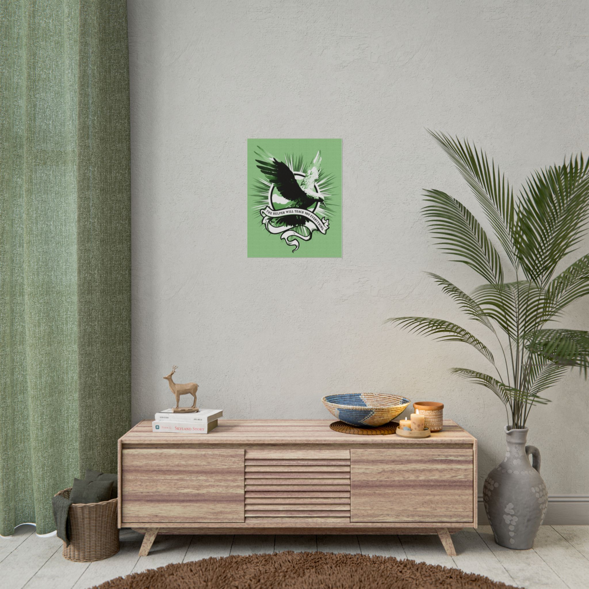 “The Helper Will Teach You” – Dove Line-Etch Rolled Poster with Green Background - Image 16