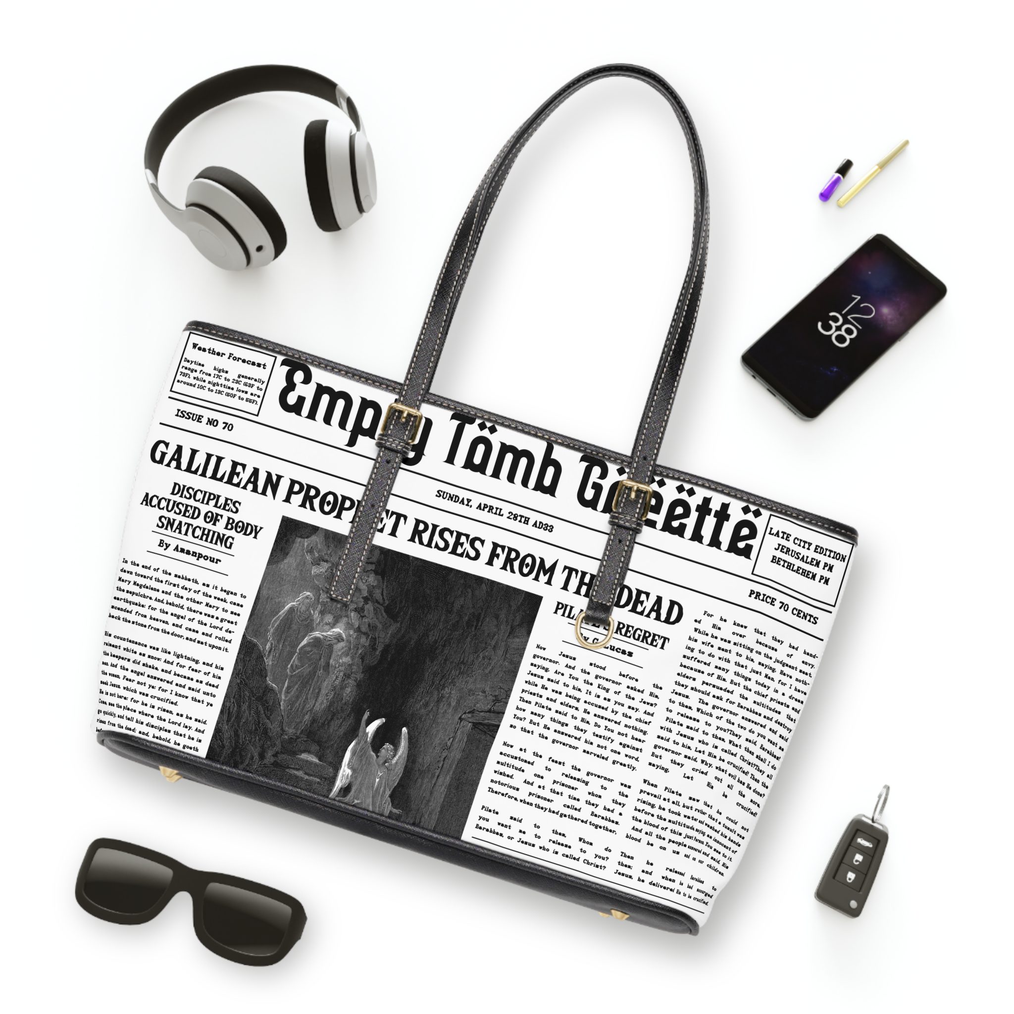 “Empty Tomb” Women's Leather Shoulder Bag - Image 7