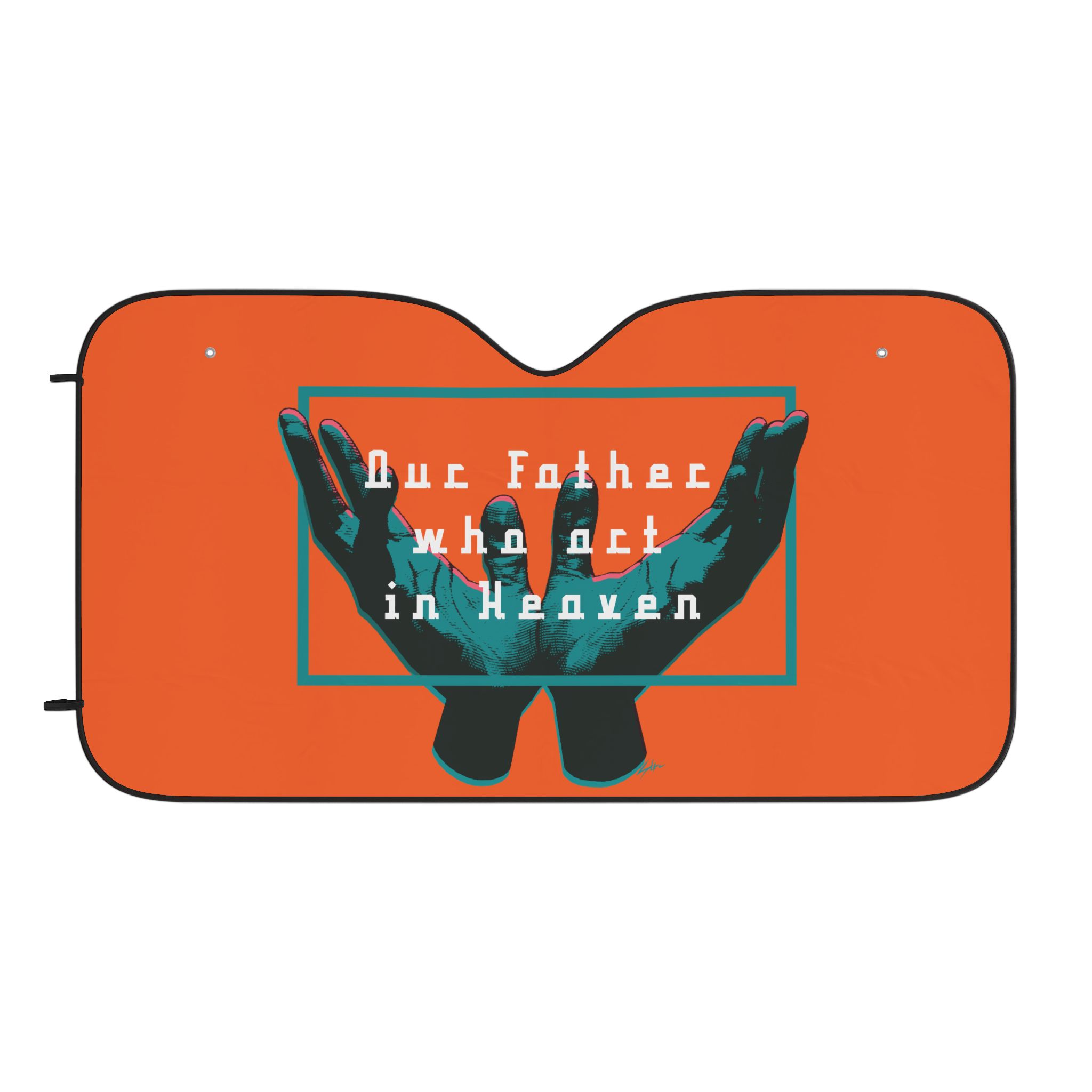 Vehicle Sunshade – Open Hands in Prayer with “Our Father Who Art in Heaven” (Orange)