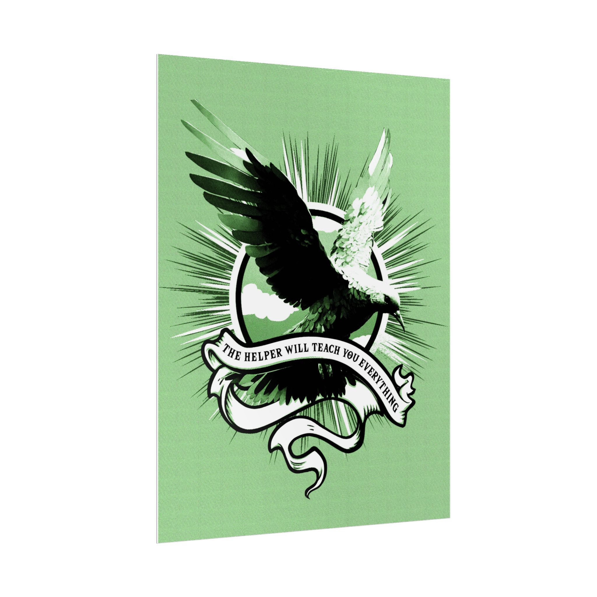 “The Helper Will Teach You” – Dove Line-Etch Rolled Poster with Green Background - Image 23