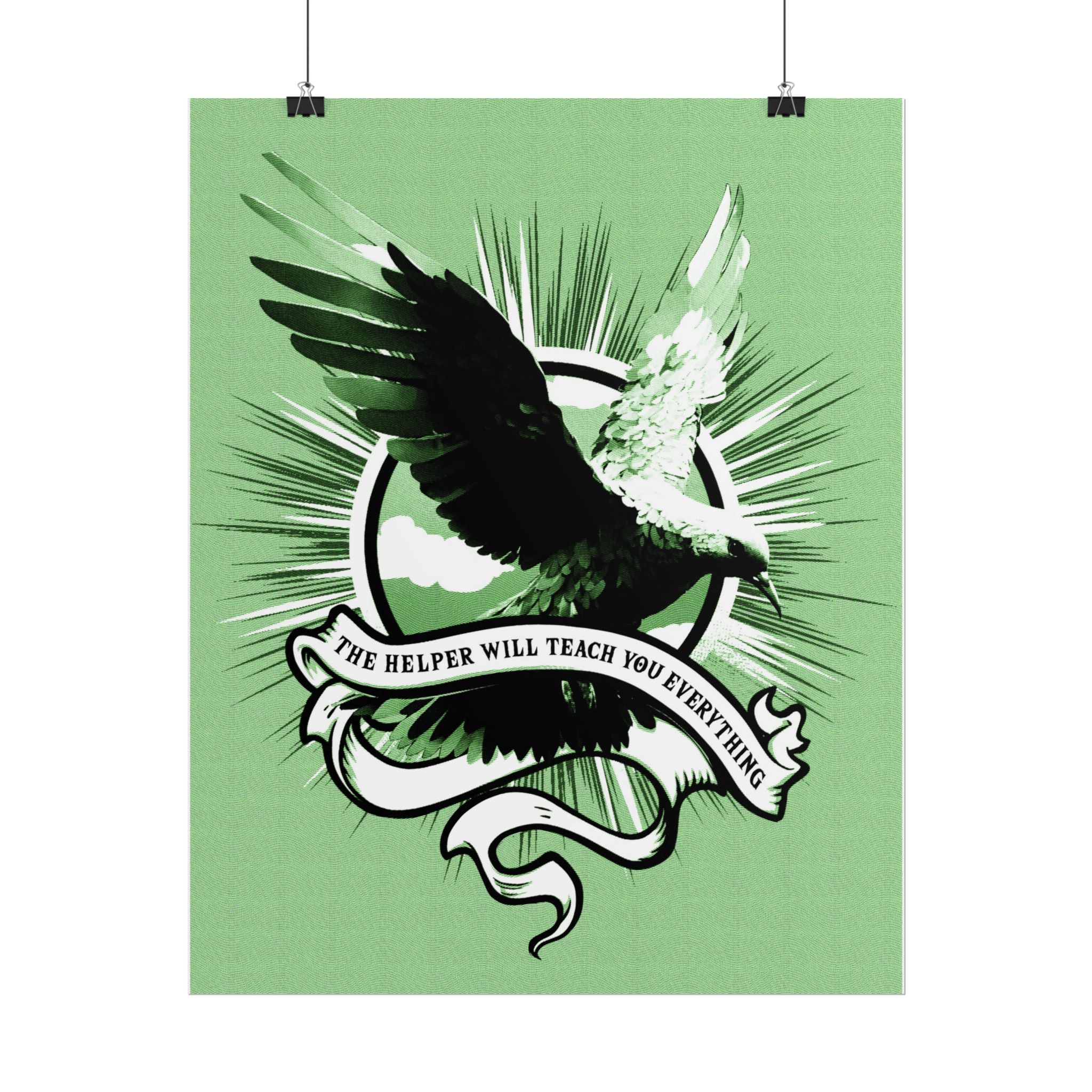“The Helper Will Teach You” – Dove Line-Etch Rolled Poster with Green Background - Image 14