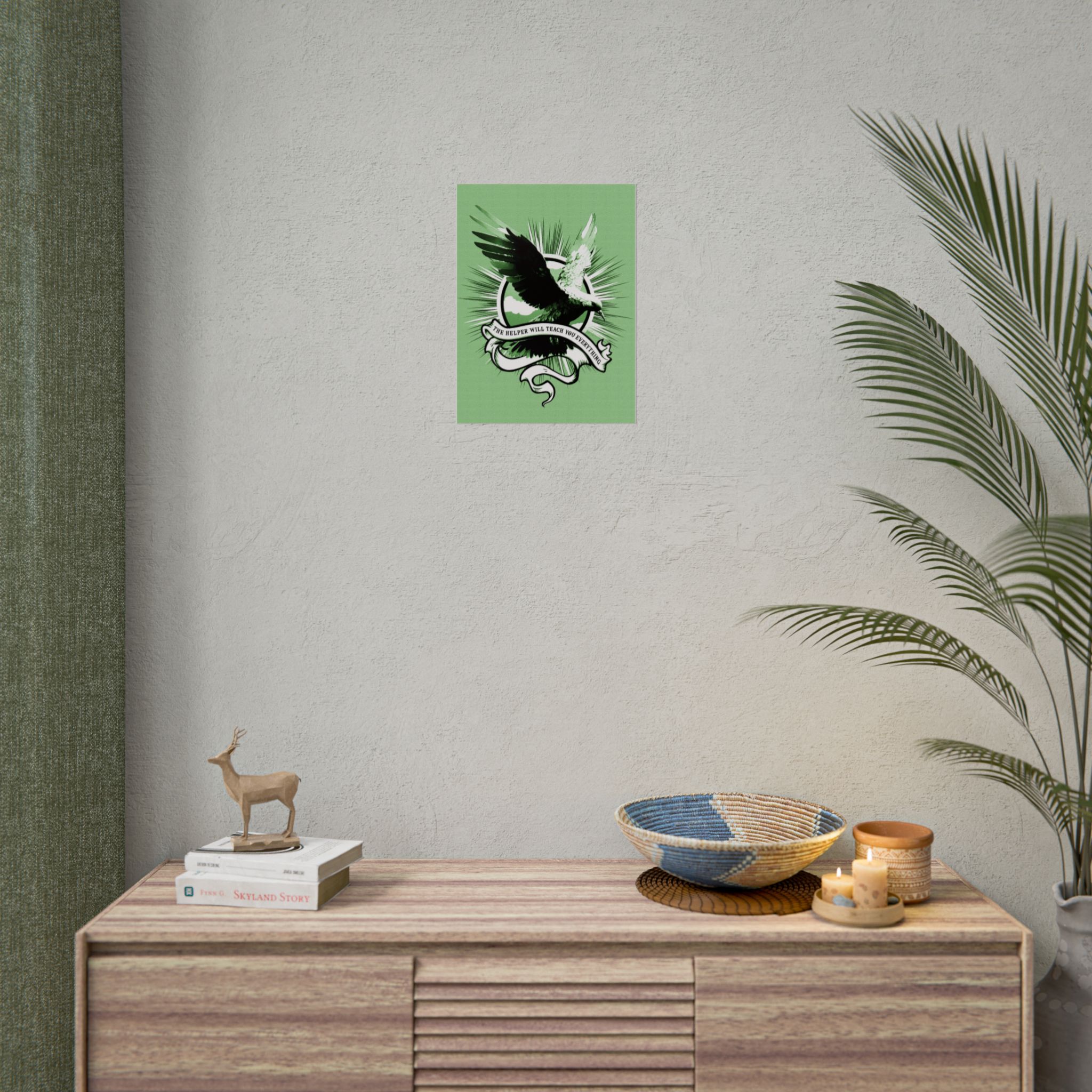 “The Helper Will Teach You” – Dove Line-Etch Rolled Poster with Green Background - Image 24