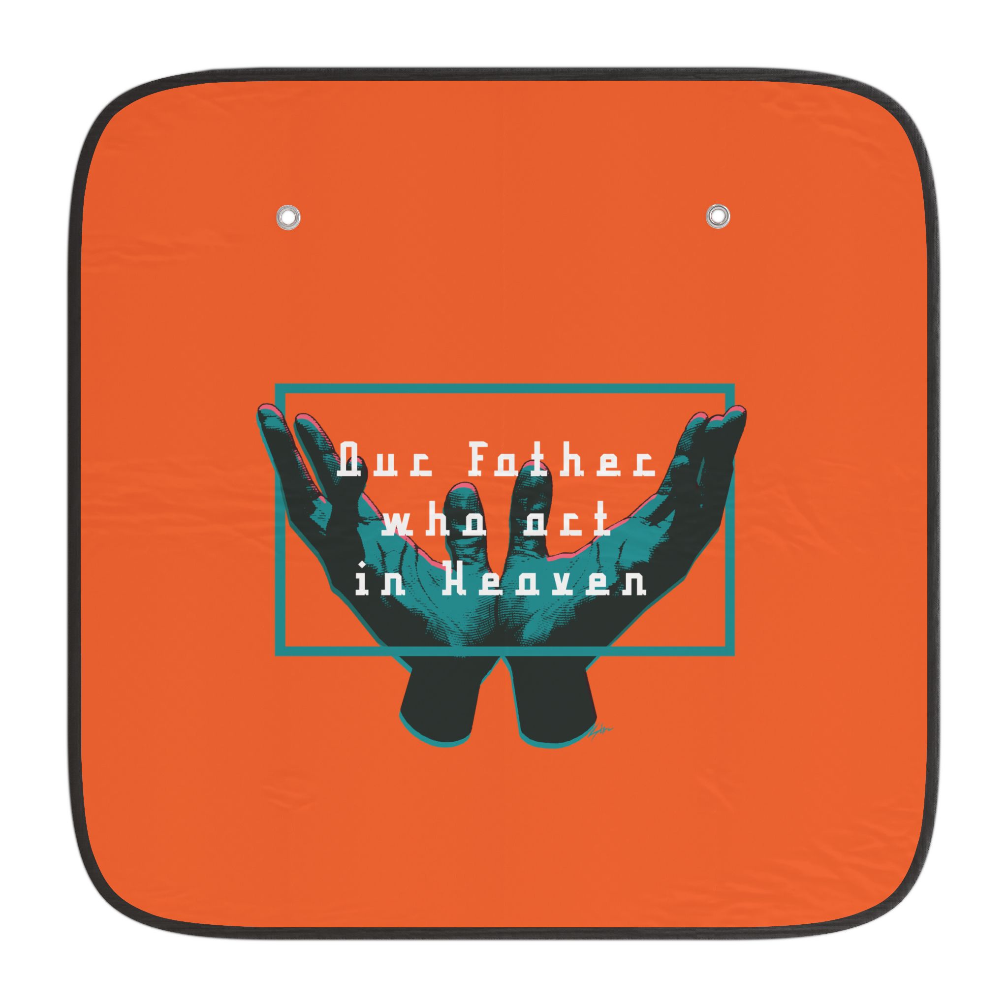 Vehicle Sunshade – Open Hands in Prayer with “Our Father Who Art in Heaven” (Orange) - Image 5