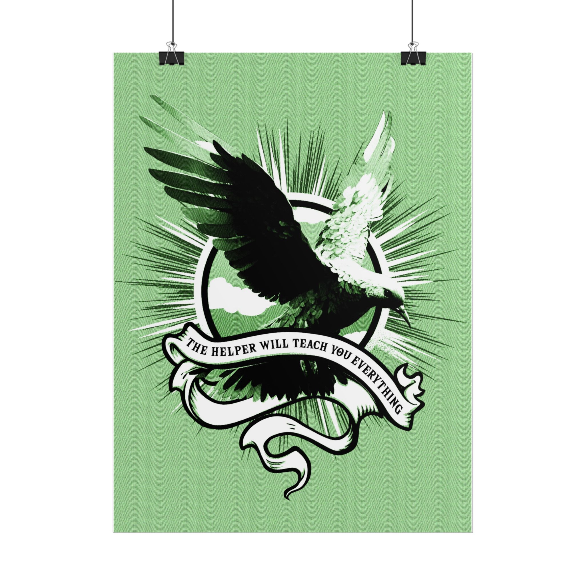 “The Helper Will Teach You” – Dove Line-Etch Rolled Poster with Green Background - Image 18