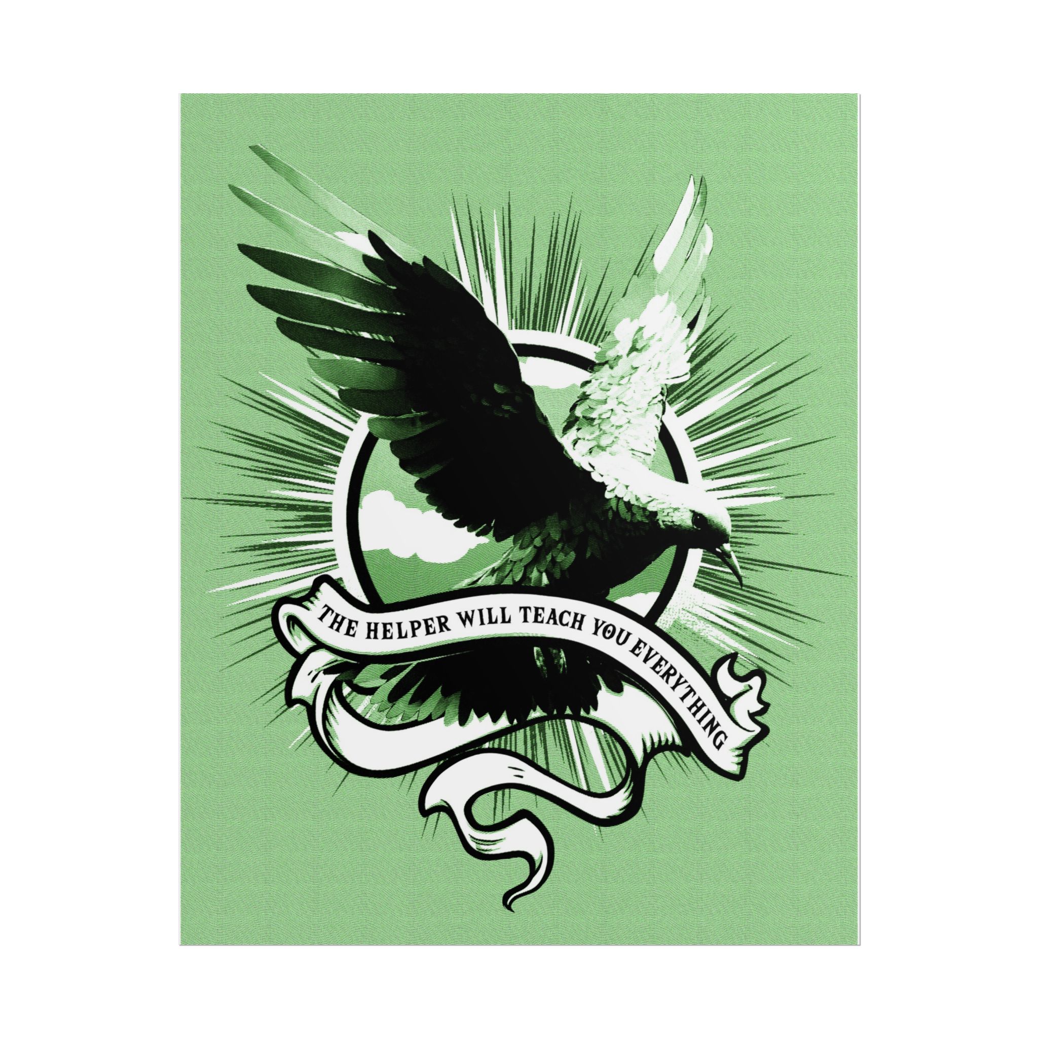 “The Helper Will Teach You” – Dove Line-Etch Rolled Poster with Green Background - Image 13