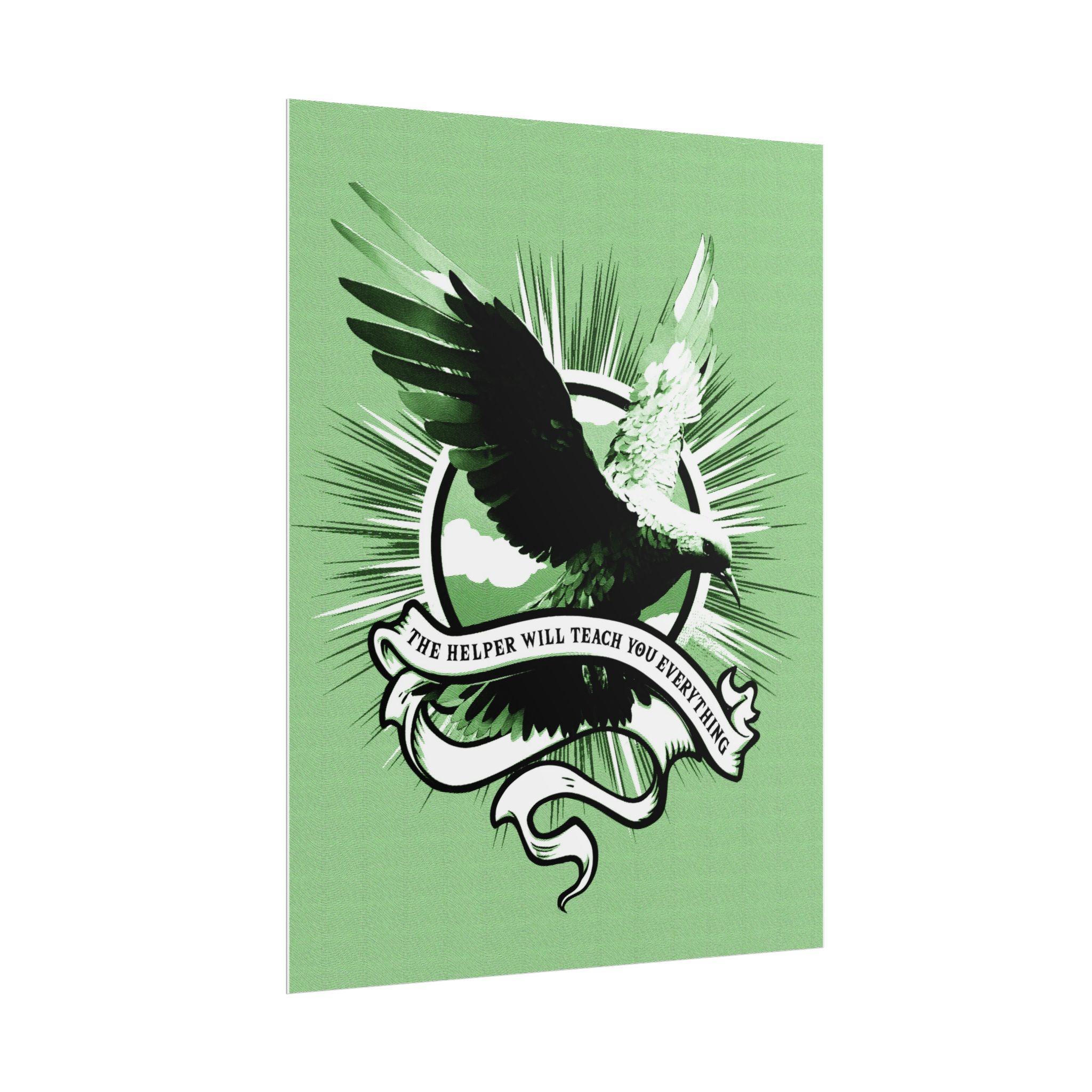 “The Helper Will Teach You” – Dove Line-Etch Rolled Poster with Green Background - Image 11