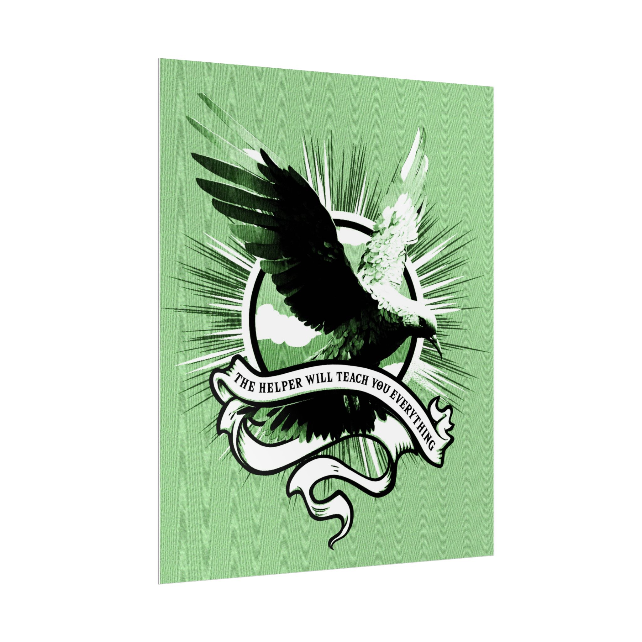 “The Helper Will Teach You” – Dove Line-Etch Rolled Poster with Green Background - Image 7