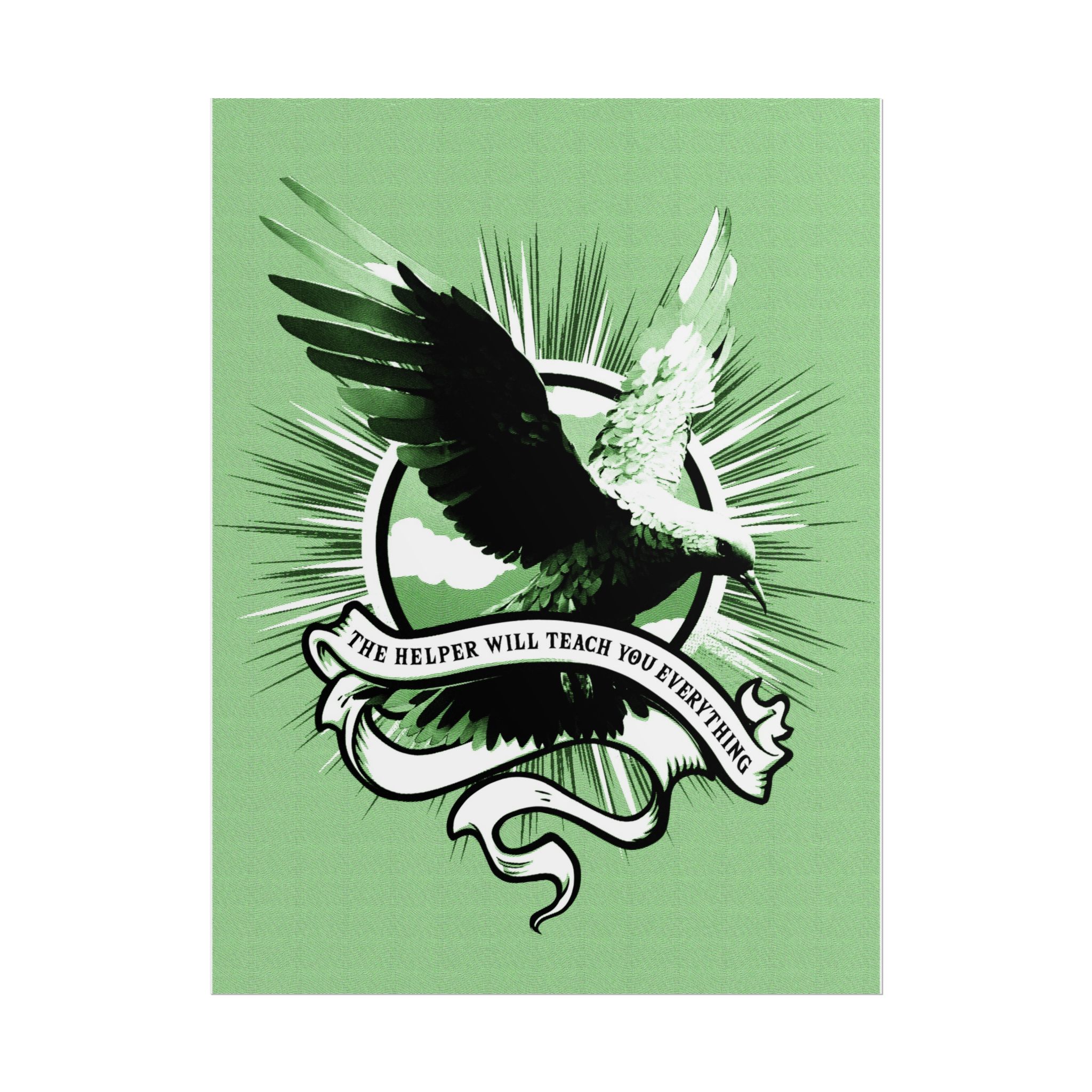 “The Helper Will Teach You” – Dove Line-Etch Rolled Poster with Green Background - Image 9