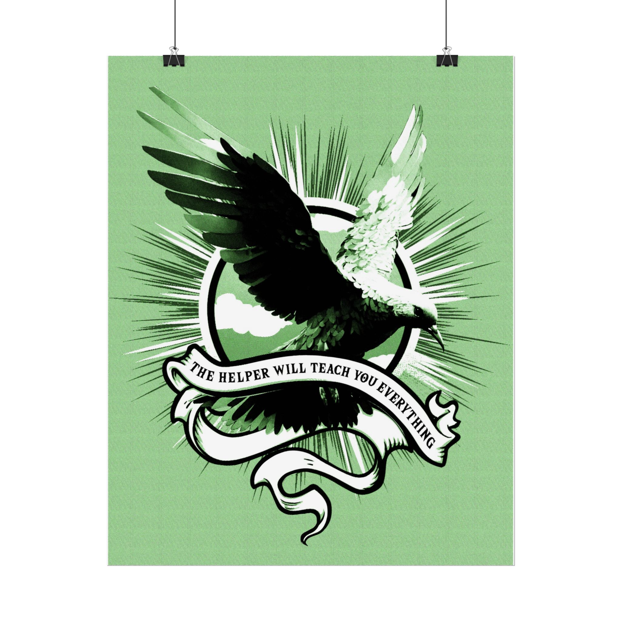 “The Helper Will Teach You” – Dove Line-Etch Rolled Poster with Green Background - Image 6