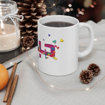 Colorful Heart Design Ceramic Mug 'Habibi'- Perfect for Gifts