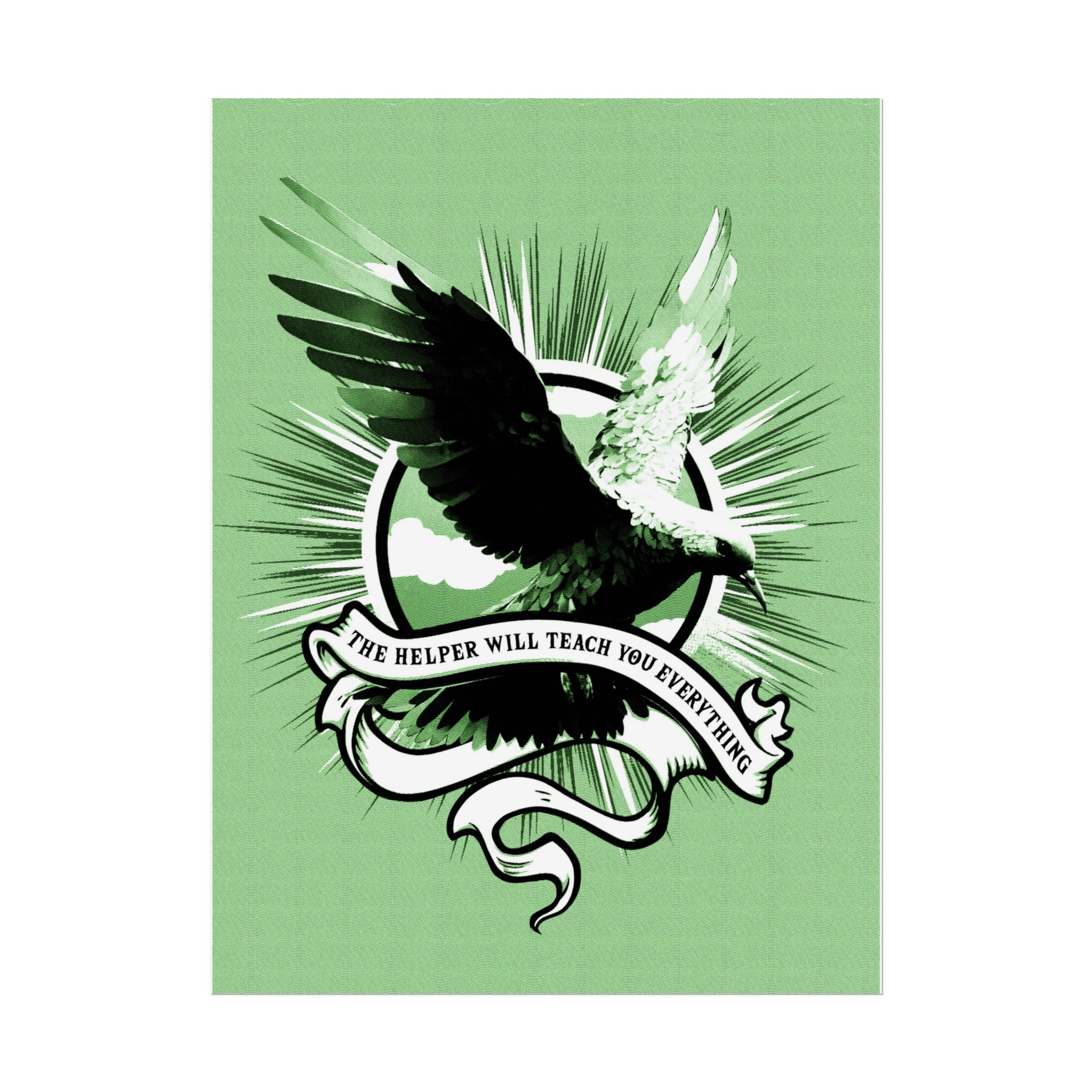 “The Helper Will Teach You” – Dove Line-Etch Rolled Poster with Green Background - Image 21