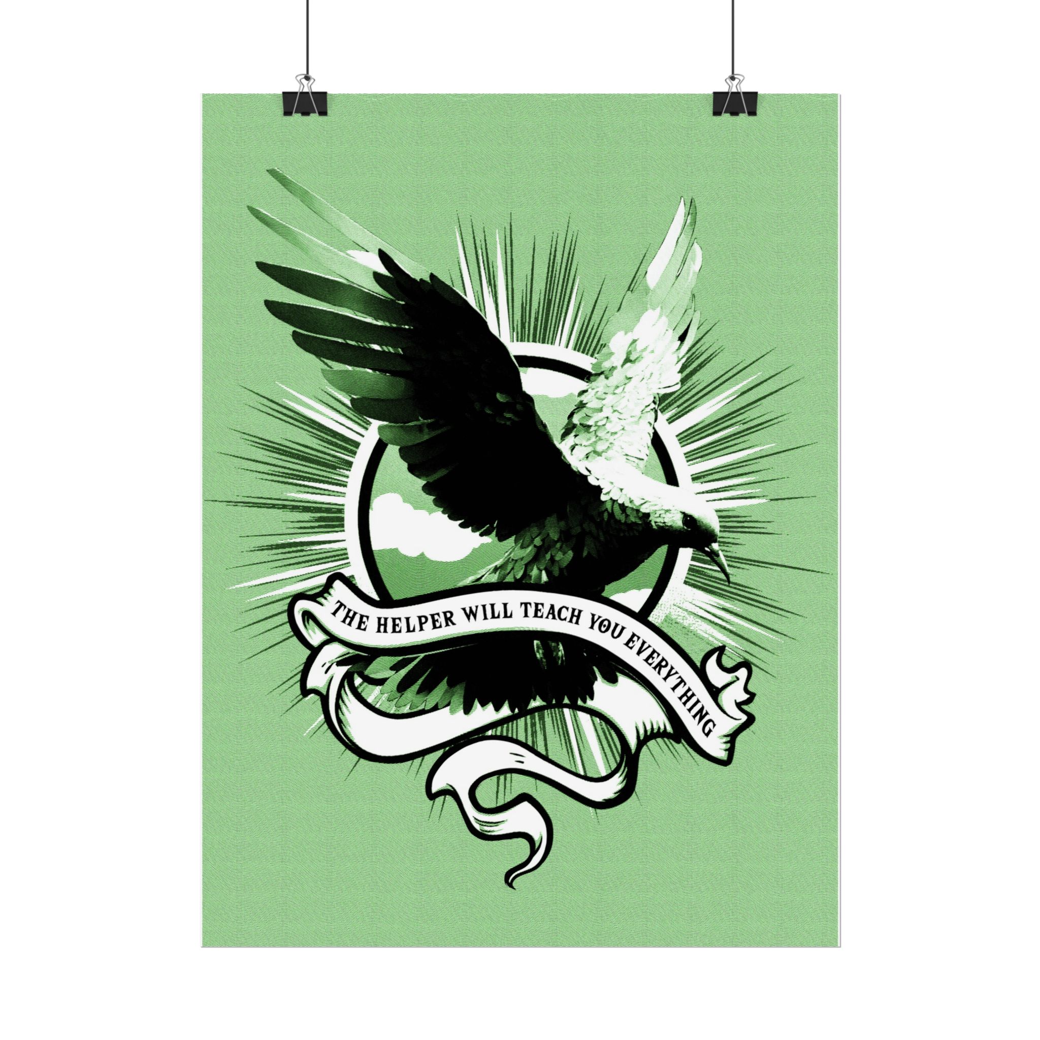 “The Helper Will Teach You” – Dove Line-Etch Rolled Poster with Green Background - Image 22