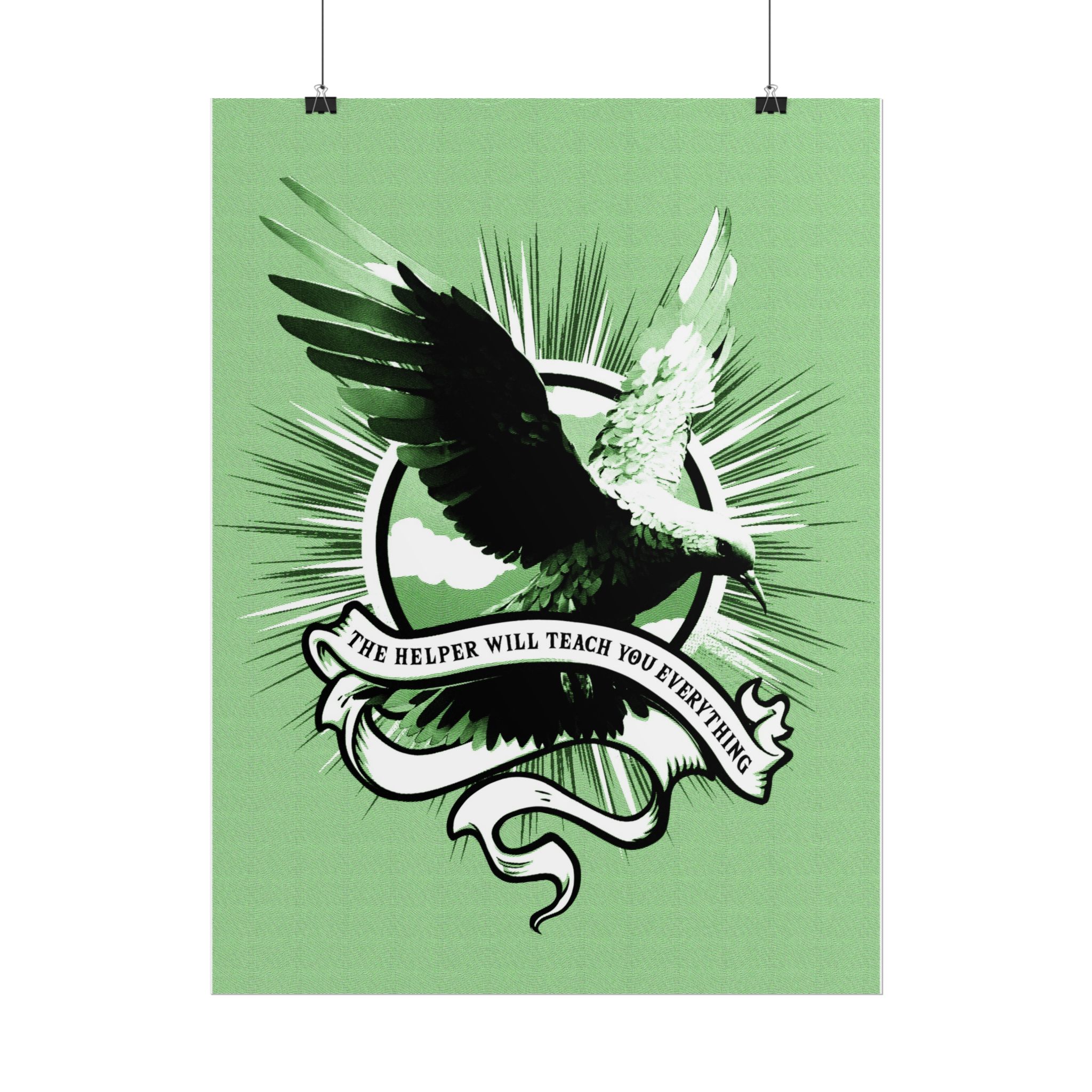 “The Helper Will Teach You” – Dove Line-Etch Rolled Poster with Green Background - Image 10